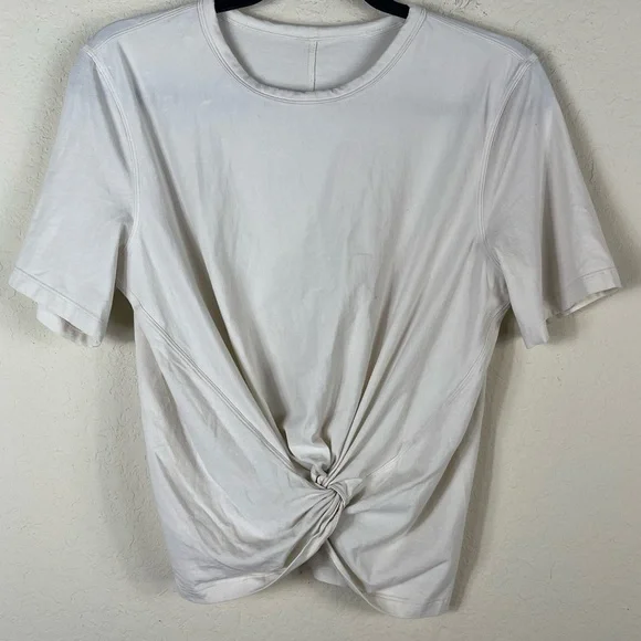 Lululemon Crescent Knot Twist Front Tee Cream Size 6 - Picture 3 of 5